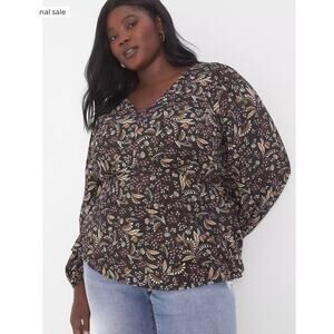 Lane Bryant Babydoll Blouse Size 18 Floral Glitter Whimsygoth Boho Office NWT